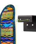 Steel Skateboard Deck Display Wall Mount No Drill Hanger For Decks Turn Your Skates Into Floating Wall Art Without Drilling Any Holes Patent Pending Today shown with a colorful skateboard deck.