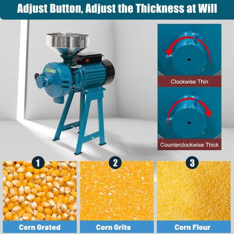 Heavy Duty Electric Wet And Dry Grain Mill Grinder 3000W High Power Milling Machine with thickness adjustment feature