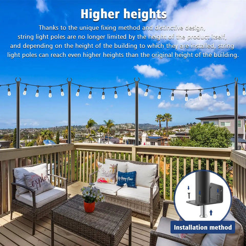 2 Pack 5 Ft String Light Poles For Outdoor Use Metal Poles Stand For Patio Backyard And Deck Weatherproof Galvanized Steel
