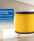 Yellow Replacement Vacuum Filter For VacMaster 5 To 16 Gallon Standard Cartridge Filter And Retainer, compatible with VacMaster models.