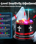Real Talk Ghost Hunter EMF Detector With Enhanced Magnetic Field Amplifier, Real Time EMF Readings, Auto Calibration, 5 Level Sensitivity, Precise Plus Or Minus 1 C Temperature Tracking, 9V Battery Included For Paranormal Investigations, black detector with LED levels
