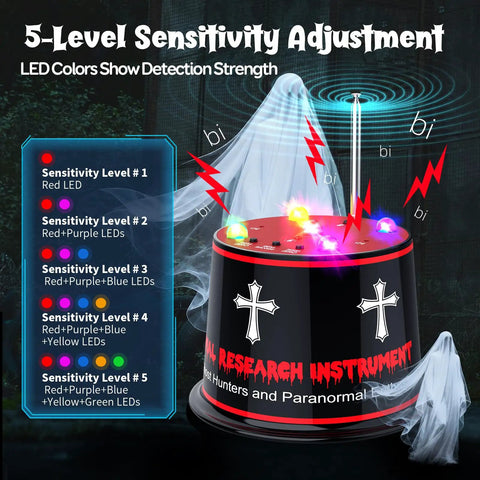 Real Talk Ghost Hunter EMF Detector With Enhanced Magnetic Field Amplifier, Real Time EMF Readings, Auto Calibration, 5 Level Sensitivity, Precise Plus Or Minus 1 C Temperature Tracking, 9V Battery Included For Paranormal Investigations, black detector with LED levels