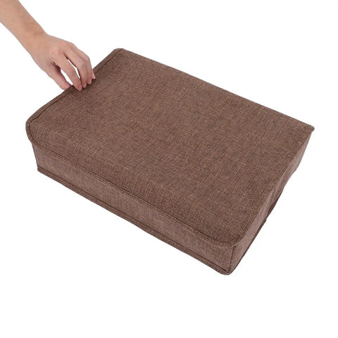 Foldable Dustproof Bulb Storage Box With Dividers For Christmas Lights And Ornaments Sturdy PP Base Space Saving All In One Organizer For Craft Supplies And Office Storage, brown fabric lid