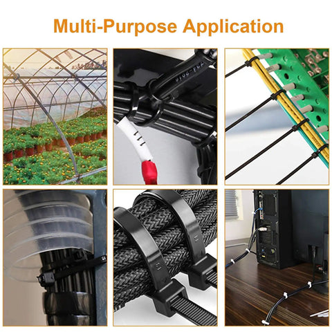 100 Pcs 8 Inch Heavy Duty Zip Ties 40 Lbs Tensile Strength Releasable And Reusable Nylon PA66 Self Lock Cable Ties used in various applications for garden, cables, and office