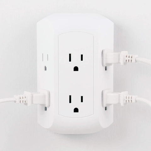 Six Outlet Surge Protector Wall Tap With Side Access And Spaced Outlets For Bulky Chargers 560 Joules UL Listed 3 Prong Power Strip Charging Station White