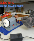 Heavy Duty Electric Knife Sharpener With Slick Variable Speed Control And Dual Sharpening Stone Setup in kitchen setting.