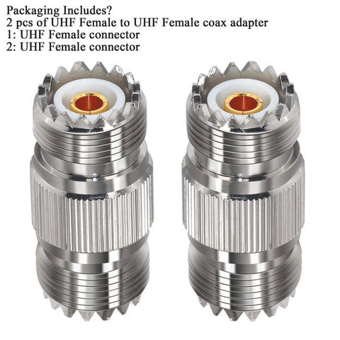 2 Pack PL259 UHF Coax Adapter Gender Changers SO239 Female To Female Connector For CB Radio Antenna Brass Nickel Plated