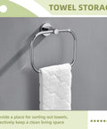 Slick Premium Chrome Square Hand Towel Ring For Bathroom Sink Wall Mounted Heavy Duty Rust Resistant Quick Dry Space Saver Solid Bracket Tight Pro Style holding a white towel.