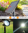 Solar Spotlight Outdoor Light Waterproof LED Flood Light Solar Powered With Separate Panel and 16 Foot Extension in garden setting