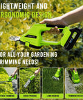 Cordless Hedge Trimmer And Grass Shear 2 In 1 For Effortless Yard Work 21V lightweight ergonomic design in use outdoors