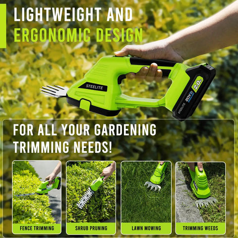 Cordless Hedge Trimmer And Grass Shear 2 In 1 For Effortless Yard Work 21V lightweight ergonomic design in use outdoors