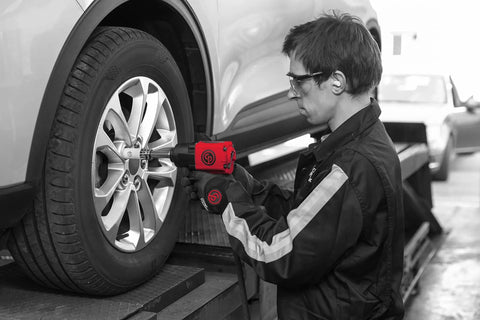 One Half Inch Air Impact Wrench With Two Inch Extension Anvil Twin Hammer Pistol Grip Industrial Repair And Assembly Tool In Durable Pistol Handle Design 715 Foot Pounds Of Torque And 970 Nm At Ten Thousand RPM used on car wheel lug nut.