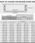 Size chart and installation guide for Heavy Duty Drawer Slides 20 Inch Full Extension Ball Bearing Rails Side Mount