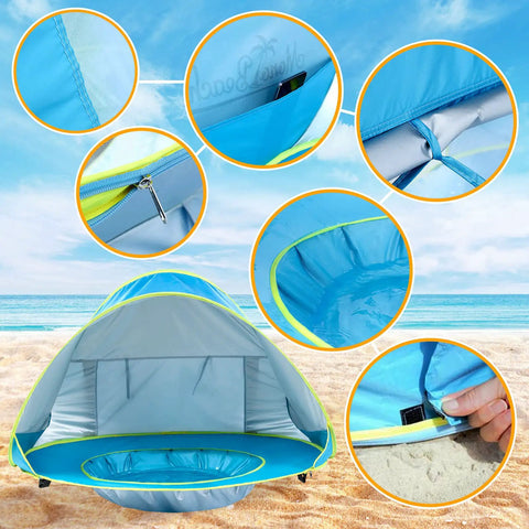 Pop Up Baby Beach Tent Shade Lounge with Auto Open Portable Sun Shelter for Infants Under Three UV 50 Plus Protection