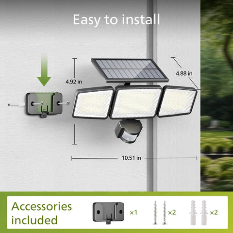 Top Tier Solar Security Flood Light With 302 Leds Sends Heavy Duty Glow To Kick Out Dark Shadows As Smart Pir Motion Sensor And Three Adjustable Heads Offer Rock Solid Setup For Your Driveway Or Backyard In 2 Pack