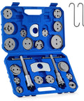 Orion Motor Tech brake caliper wind-back tool kit in blue case, 24-piece set with disc adapters and thrust bolts