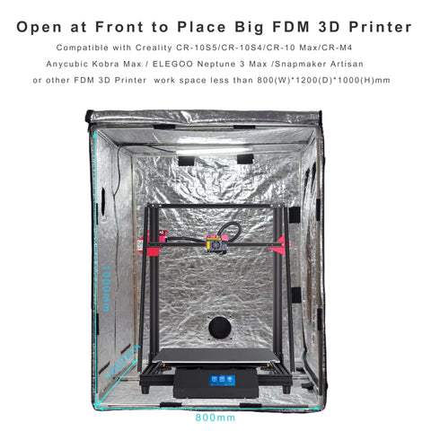 Beefy Size 3D Printer Enclosure With Ventilation Kit. Open front for FDM printers. Size 800x1000x1200mm. Thermal insulation cover.