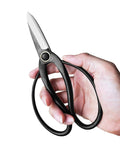 Hand holding Pro Grade Bonsai Scissors 7.3 Inch For Pruning And Floral Arrangements Boss Level Pruning Narrow Openings Access