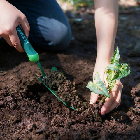 Go To Measuring Garden Trowel With Ergonomic Soft Grip Handle for digging soil beside plant