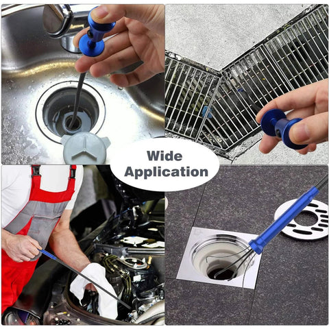 Housolution four-claw magnetic grabber with bendable hose reach and blue handle with LED lights for sinks, drains, and cleanup