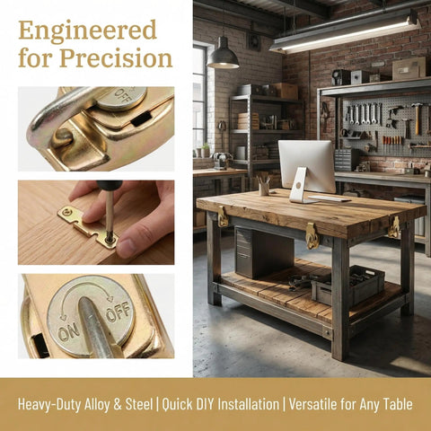 Heavy Duty Table Leaf Connector With Swivel Latch Hardware For Dining And Extension Tables Built From Tough Steel, close-up installation.