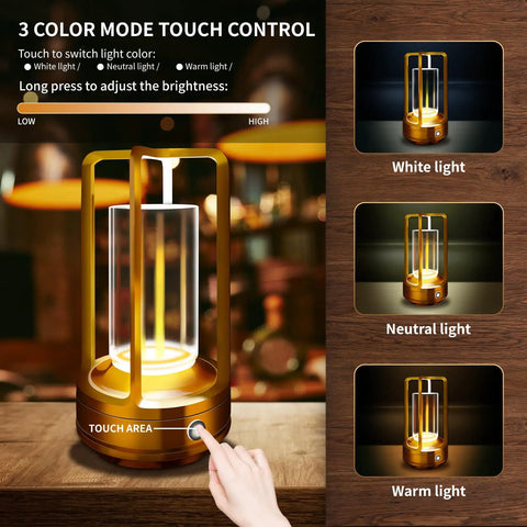 Portable Metal Table Lamp With 4000mAh Rechargeable Battery Cordless Outdoor Light 3 Color Stepless Dimmable operation