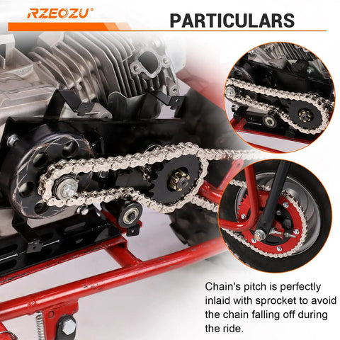 Close-up of Mini Bike 420 Chain Kit Silver Drive Chain With 42 Link Front Chain And 90 Link Rear Chain For Coleman CT200U CT200U