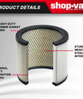 2-Pack Reusable Large Wet And Dry Vacuum Cartridge Filter For Heavy Duty Cleanup, showing steel mesh and gasket ends.