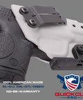 Black Half Inch Chicago Screws With Rubber Washers Kickass Flat Head Through Hole Fasteners For DIY Kydex Leather Holster Knife Sheath Crafting And Belt Clip Projects No Sweat Assembly Top Shelf Gear Up Your EDC Game Today - close-up of holster attachment with screws.