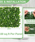 Six Pack 20 Inch By 20 Inch Artificial Grass Wall Panels Greenery Backdrop Set Boxwood Leaves For Indoor Or Outdoor Decor Balcony Garden Fence Screen And Wall Backdrop size and installation guide
