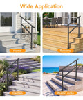 Built Solid As A Rock Wrought Iron Handrail For Outdoor Steps in four settings: home, balcony, garden, public area.