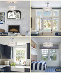 Crystal Semi Flush Mount Chandelier 12.6 Inch Round Drum Ceiling Light 3 Light E12 Fixture Chrome Finish in various rooms