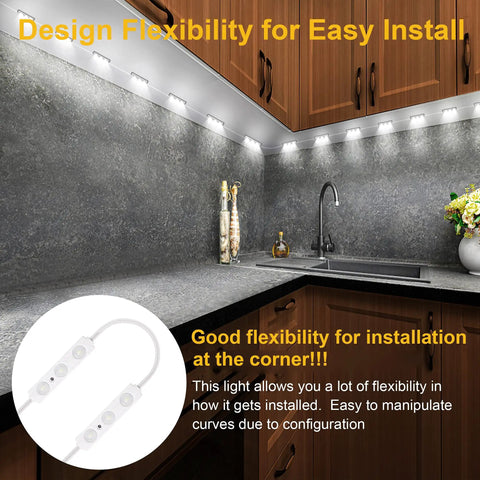 Kitchen counter with Flexible Jewelry Display Lighting For Showcases 10 Foot LED Strip In Bright White 6000K Includes Dimmer Switch And Power Adapter 60 LEDs For Clear Even Illumination In Display Cases installed under cabinet