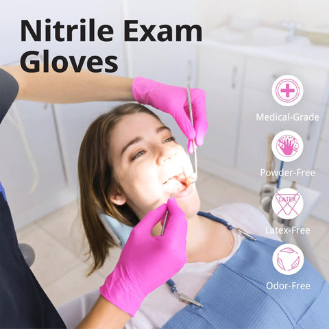 Top Tier Disposable Nitrile Gloves In Bright Fuchsia, Powder Free Latex Free, 3 Mil Flexible Grip For Kitchen Cleaning And Beauty Tasks, 100 Count Lowkey Essential Pick during dental exam.