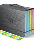 Grab And Go Expandable Accordion File Folder Boasting 25 Roomy Pockets A Heavy Duty Plastic Carry Handle with colorful index tabs
