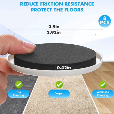 16 Pack Furniture Sliders For Hardwood Floors And Carpet Bundle With Eight Felt And Eight Plastic Sliders 3.5 Inches Diameter For Easy No Sweat Move Of Heavy Furniture And Appliances Safely