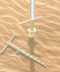 Go To Beach Tent Sand Anchors And Ground Stakes Set For Canopies And Sun Shelters on sand, close-up of screw design