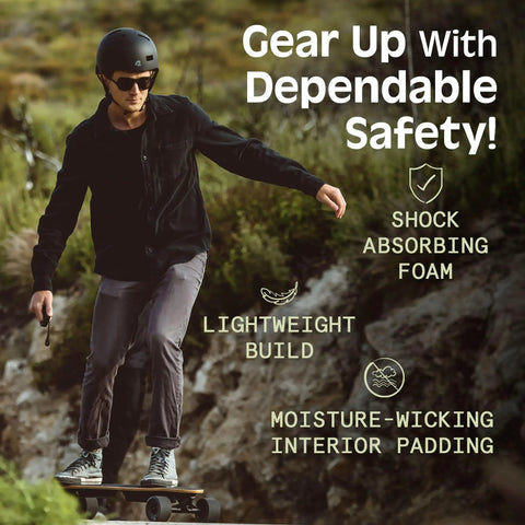 Person wearing Dakota Adult Bike And Skate Helmet For Daily Commutes And All Action Sports, skateboarding outdoors
