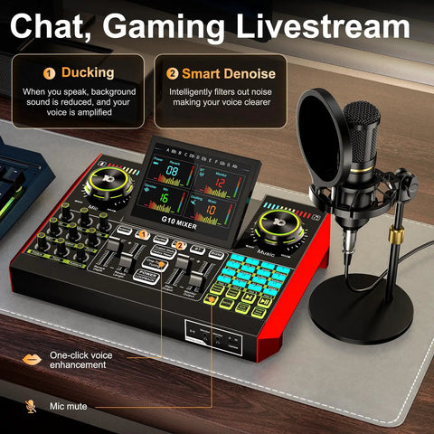 Podcast Setup Bundle With Microphone And Sound Card For PC And Mobile, Ideal For Streaming, Gaming, Singing And Podcasting