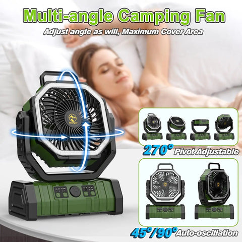 Go To 20000mAh Camping Fan With Remote And Led Lantern Auto Oscillating Portable Breeze for Tent with angle settings