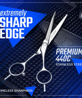 Pro Grade Hair Cutting Scissors 4.5 Inch Ultra Sharp Thin Blades 440C Steel on textured surface with sharp edge design