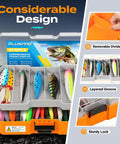 All-In-One Fishing Lures Kit With Tackle Box And 373-Piece Gear Set, showcasing organized lures and dividers for easy access