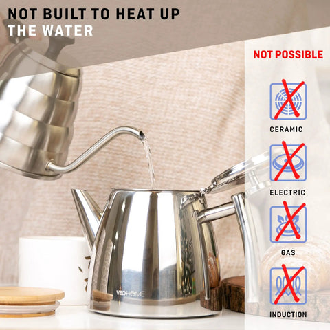 Top Tier Stainless Steel Teapot With Integrated Fine Mesh Infuser And Double Wall Construction That Stays Piping Hot One Liter Capacity pouring water.