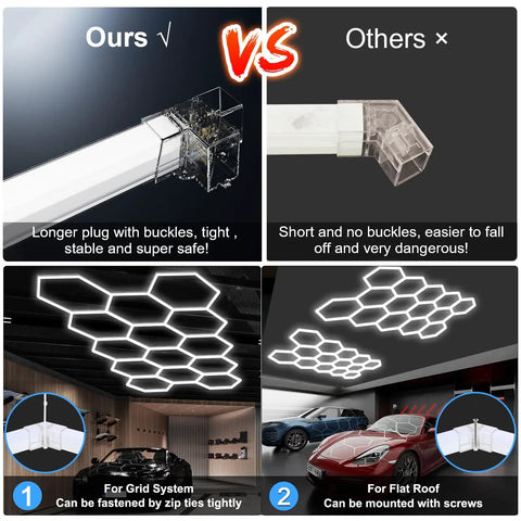 Comparison of Hexagon LED Garage Light 14 Grid Octagon Shop Light 6500K Daylight White Hella Bright 61560 Lumens and others