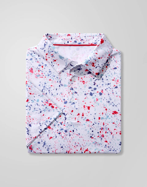 Men's Golf Polo Shirt Short Sleeve Dry Fit Performance Moisture Wicking Collared Polo With Stretch Fabric For Men White Dots Print XL