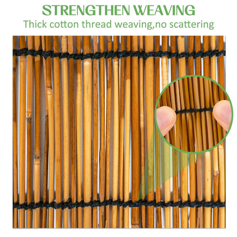 Reed Fence Roll Privacy Screen For Garden Balcony And Patio Outdoor Space Brown 4 Feet By 16.4 Feet Natural Bamboo Like Reed Fencing No Chemical Smell Woven Cotton Threads Easy Install And Durable One Layer Privacy Barrier showing close-up of woven cotton threads detail.