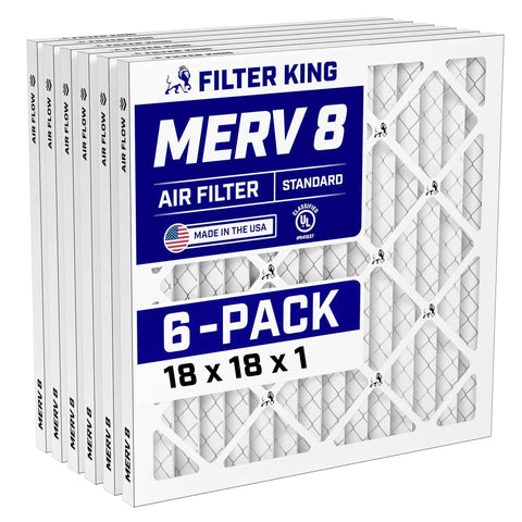 MERV 8 Pleated 18x18x1 Air Filter Six Pack For Dust And Allergy Control Made In USA Electrostatic HVAC Furnace And AC Filter