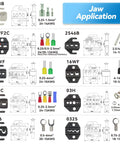 Diagram of jaw applications for Ratcheting Crimping Tool Set 12 Piece With Wire Stripper And Changeable Jaws for connectors and ferrules.