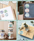 80Pcs Back To School Succulent Name Tag Stickers Set with 8 Designs on notebooks, jars, chalkboard, and gift box display