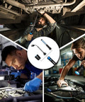 Collage showing mechanics using 6500 Lumen Rechargeable Flashlight With 3 In 1 LED Work Light, Magnetic Base, in garages.